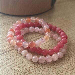 Elegant Pink Beaded Bracelet Set